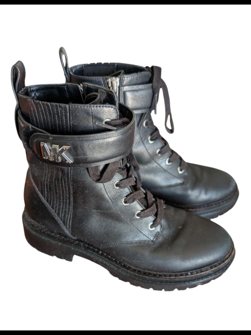 Michael Kors Black Leather Lace-Up Combat Boots